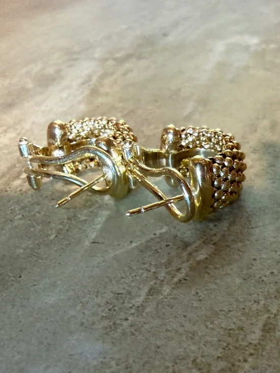 NWOT Italian Gold Mesh Hoop Earrings in 14k Gold Vermeil over Sterling Silver - Picture 3 of 6